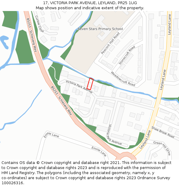 17, VICTORIA PARK AVENUE, LEYLAND, PR25 1UG: Location map and indicative extent of plot
