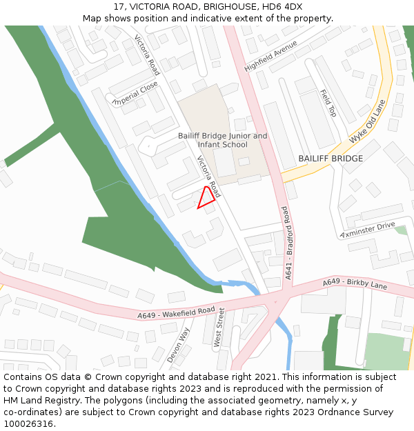 17, VICTORIA ROAD, BRIGHOUSE, HD6 4DX: Location map and indicative extent of plot