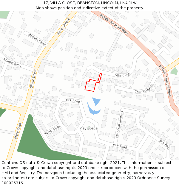 17, VILLA CLOSE, BRANSTON, LINCOLN, LN4 1LW: Location map and indicative extent of plot