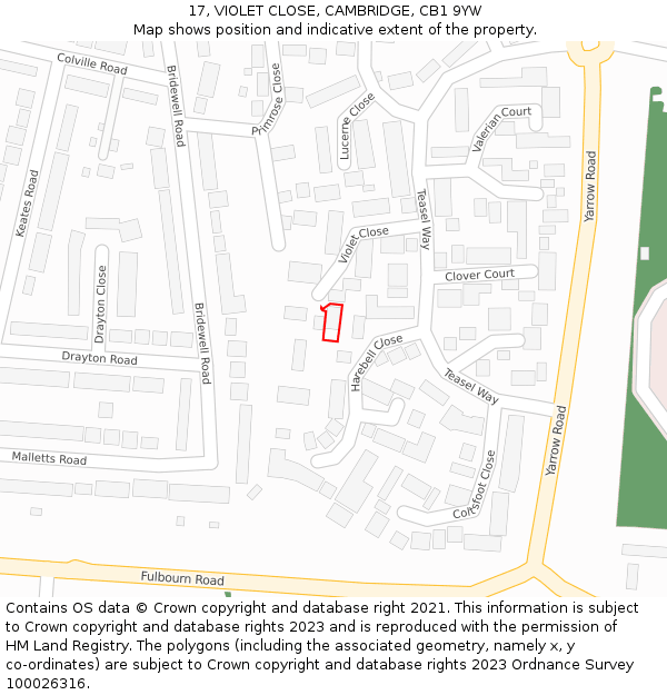17, VIOLET CLOSE, CAMBRIDGE, CB1 9YW: Location map and indicative extent of plot