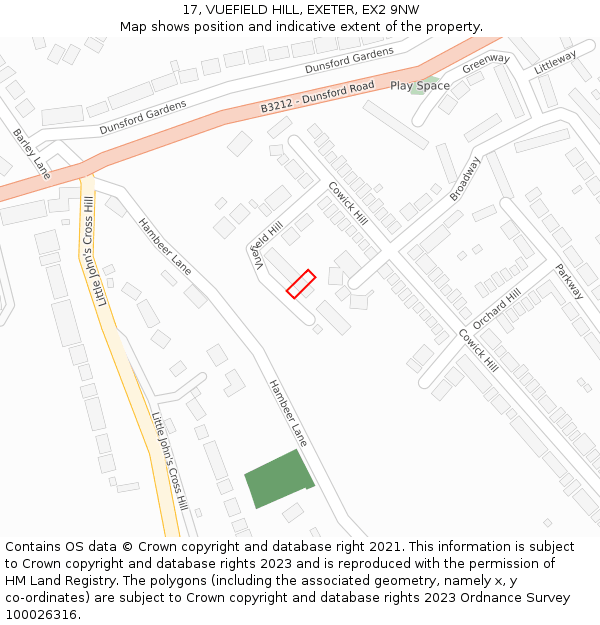 17, VUEFIELD HILL, EXETER, EX2 9NW: Location map and indicative extent of plot