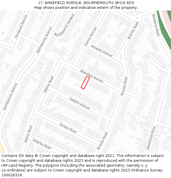 17, WAKEFIELD AVENUE, BOURNEMOUTH, BH10 6DS: Location map and indicative extent of plot