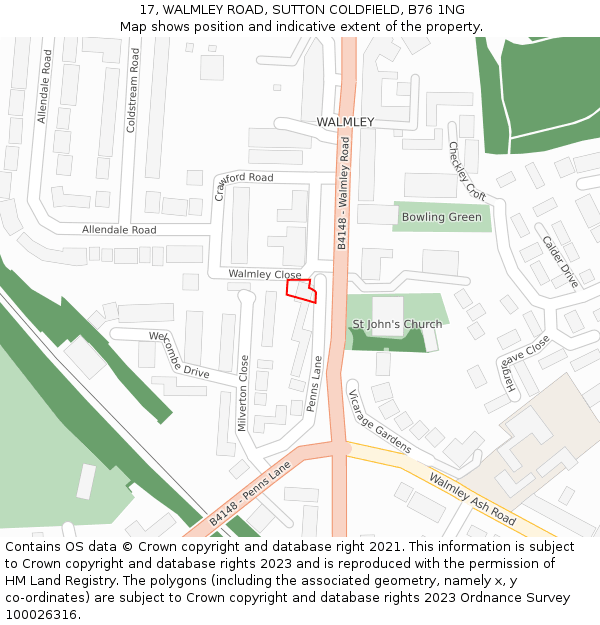 17, WALMLEY ROAD, SUTTON COLDFIELD, B76 1NG: Location map and indicative extent of plot