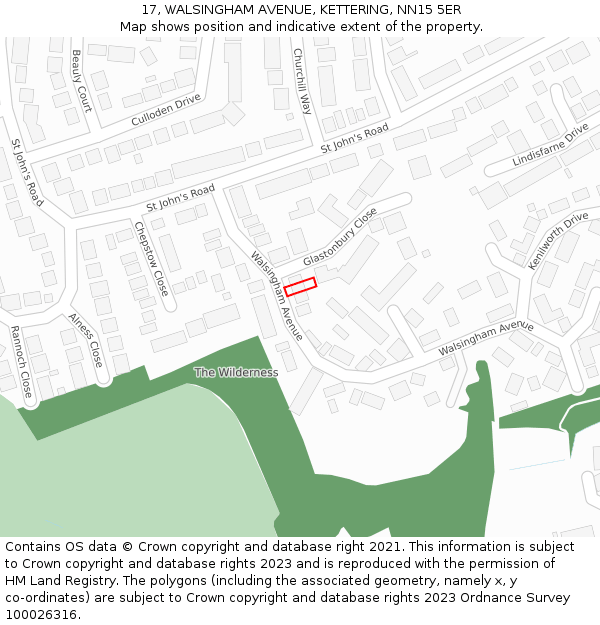 17, WALSINGHAM AVENUE, KETTERING, NN15 5ER: Location map and indicative extent of plot
