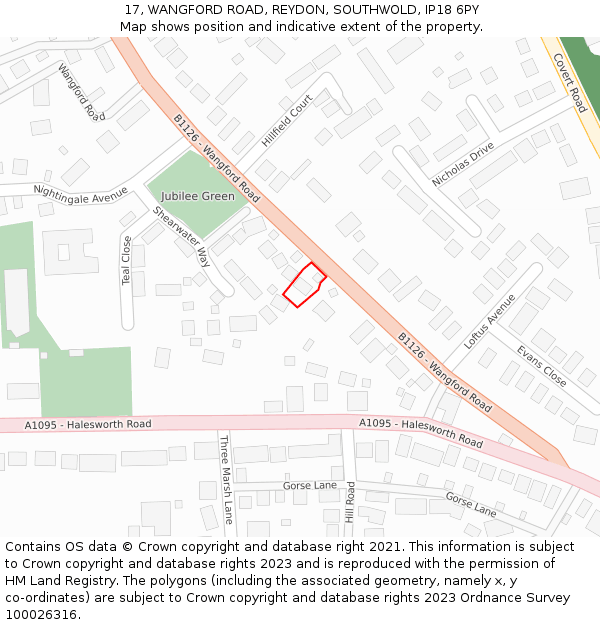 17, WANGFORD ROAD, REYDON, SOUTHWOLD, IP18 6PY: Location map and indicative extent of plot