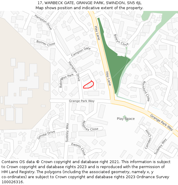 17, WARBECK GATE, GRANGE PARK, SWINDON, SN5 6JL: Location map and indicative extent of plot