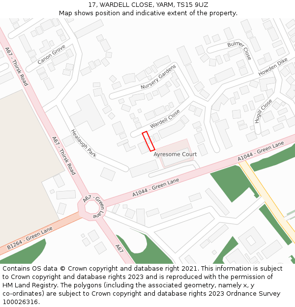 17, WARDELL CLOSE, YARM, TS15 9UZ: Location map and indicative extent of plot