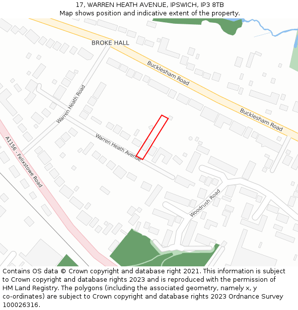 17, WARREN HEATH AVENUE, IPSWICH, IP3 8TB: Location map and indicative extent of plot