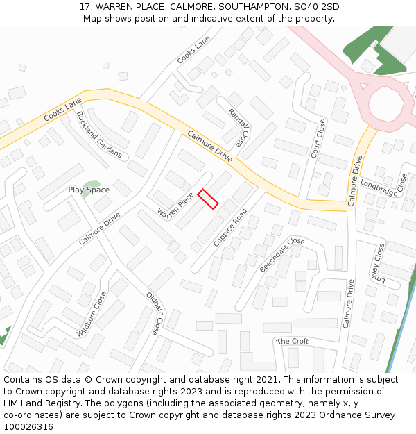 17, WARREN PLACE, CALMORE, SOUTHAMPTON, SO40 2SD: Location map and indicative extent of plot