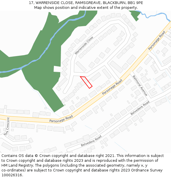 17, WARRENSIDE CLOSE, RAMSGREAVE, BLACKBURN, BB1 9PE: Location map and indicative extent of plot