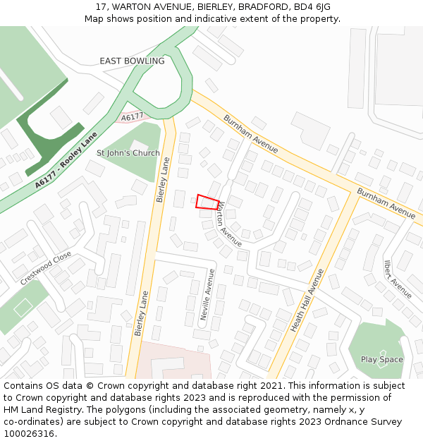 17, WARTON AVENUE, BIERLEY, BRADFORD, BD4 6JG: Location map and indicative extent of plot