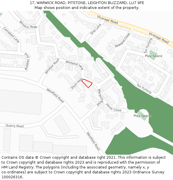 17, WARWICK ROAD, PITSTONE, LEIGHTON BUZZARD, LU7 9FE: Location map and indicative extent of plot
