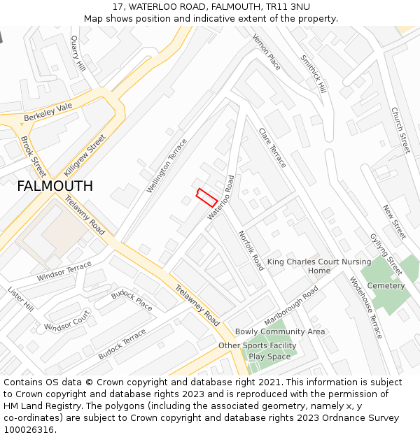 17, WATERLOO ROAD, FALMOUTH, TR11 3NU: Location map and indicative extent of plot