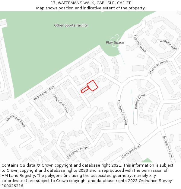 17, WATERMANS WALK, CARLISLE, CA1 3TJ: Location map and indicative extent of plot