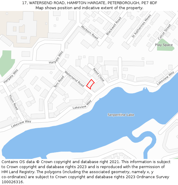 17, WATERSEND ROAD, HAMPTON HARGATE, PETERBOROUGH, PE7 8DF: Location map and indicative extent of plot