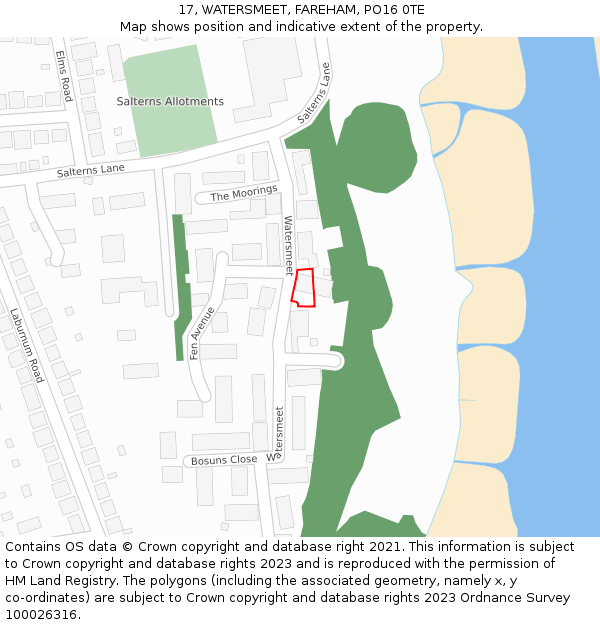 17, WATERSMEET, FAREHAM, PO16 0TE: Location map and indicative extent of plot