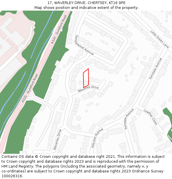 17, WAVERLEY DRIVE, CHERTSEY, KT16 9PE: Location map and indicative extent of plot