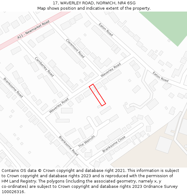 17, WAVERLEY ROAD, NORWICH, NR4 6SG: Location map and indicative extent of plot