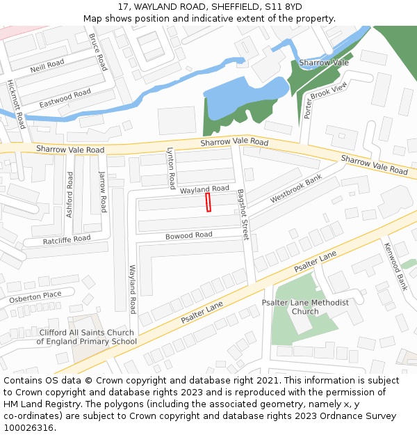17, WAYLAND ROAD, SHEFFIELD, S11 8YD: Location map and indicative extent of plot