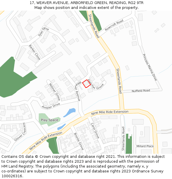 17, WEAVER AVENUE, ARBORFIELD GREEN, READING, RG2 9TR: Location map and indicative extent of plot