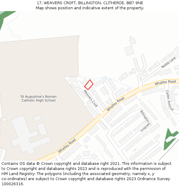 17, WEAVERS CROFT, BILLINGTON, CLITHEROE, BB7 9NE: Location map and indicative extent of plot