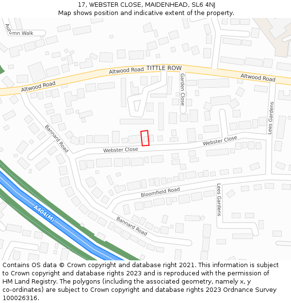 17, WEBSTER CLOSE, MAIDENHEAD, SL6 4NJ: Location map and indicative extent of plot