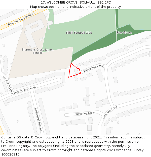 17, WELCOMBE GROVE, SOLIHULL, B91 1PD: Location map and indicative extent of plot