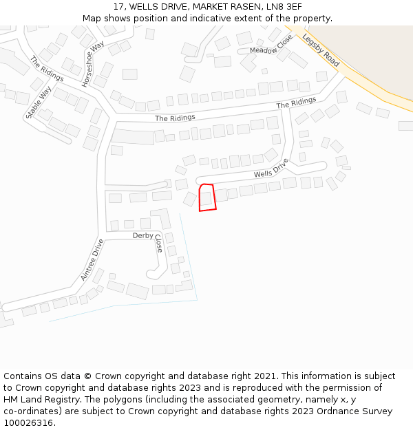 17, WELLS DRIVE, MARKET RASEN, LN8 3EF: Location map and indicative extent of plot