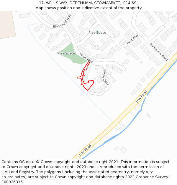 17, WELLS WAY, DEBENHAM, STOWMARKET, IP14 6SL: Location map and indicative extent of plot