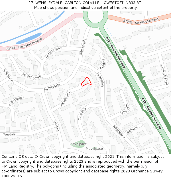 17, WENSLEYDALE, CARLTON COLVILLE, LOWESTOFT, NR33 8TL: Location map and indicative extent of plot