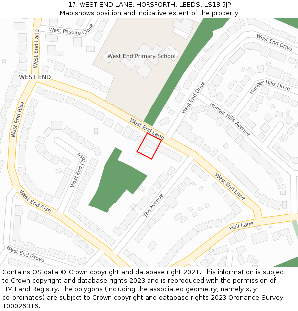 17, WEST END LANE, HORSFORTH, LEEDS, LS18 5JP: Location map and indicative extent of plot
