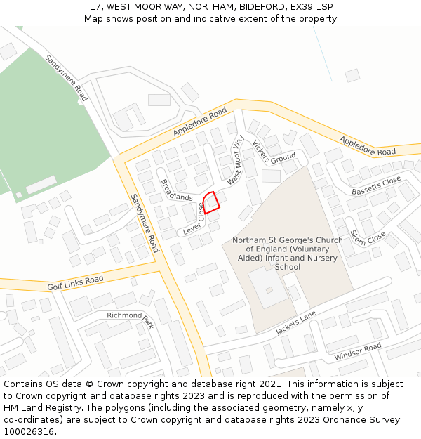 17, WEST MOOR WAY, NORTHAM, BIDEFORD, EX39 1SP: Location map and indicative extent of plot
