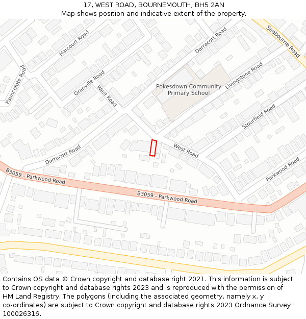 17, WEST ROAD, BOURNEMOUTH, BH5 2AN: Location map and indicative extent of plot