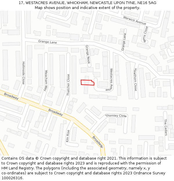 17, WESTACRES AVENUE, WHICKHAM, NEWCASTLE UPON TYNE, NE16 5AG: Location map and indicative extent of plot