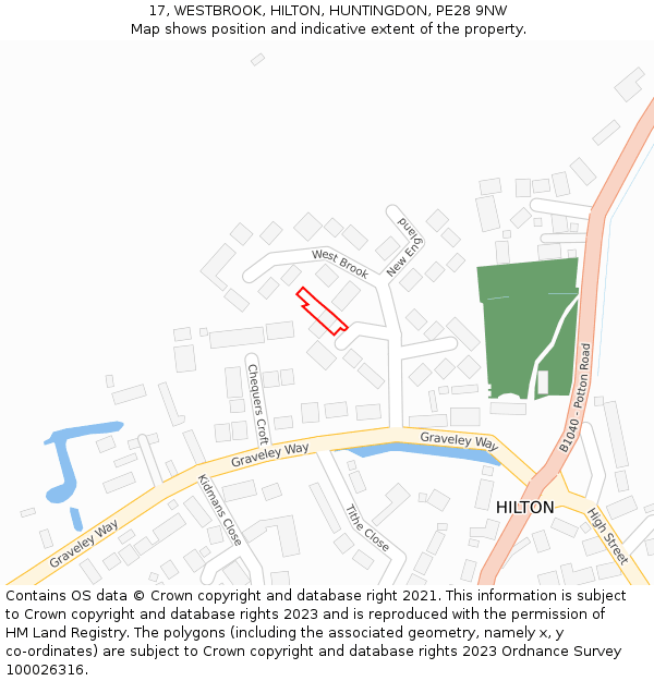 17, WESTBROOK, HILTON, HUNTINGDON, PE28 9NW: Location map and indicative extent of plot