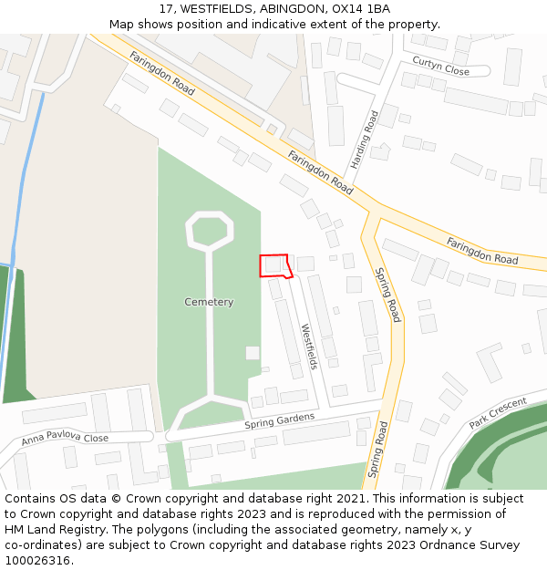 17, WESTFIELDS, ABINGDON, OX14 1BA: Location map and indicative extent of plot