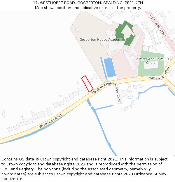 17, WESTHORPE ROAD, GOSBERTON, SPALDING, PE11 4EN: Location map and indicative extent of plot