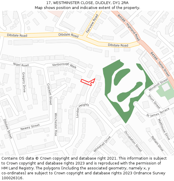 17, WESTMINSTER CLOSE, DUDLEY, DY1 2RA: Location map and indicative extent of plot