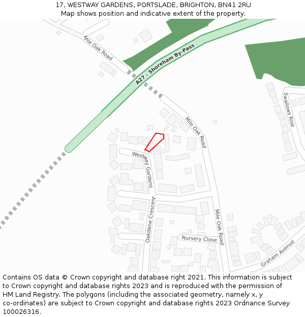 17, WESTWAY GARDENS, PORTSLADE, BRIGHTON, BN41 2RU: Location map and indicative extent of plot