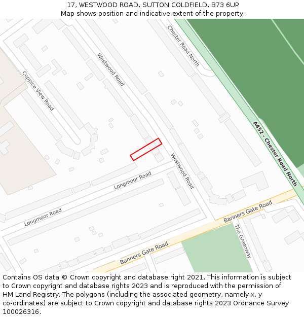 17, WESTWOOD ROAD, SUTTON COLDFIELD, B73 6UP: Location map and indicative extent of plot