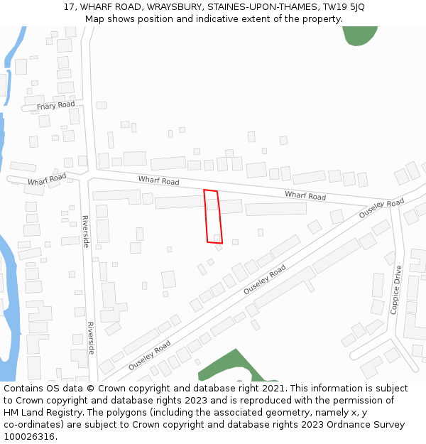 17, WHARF ROAD, WRAYSBURY, STAINES-UPON-THAMES, TW19 5JQ: Location map and indicative extent of plot