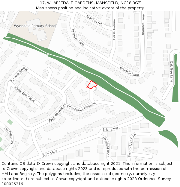 17, WHARFEDALE GARDENS, MANSFIELD, NG18 3GZ: Location map and indicative extent of plot
