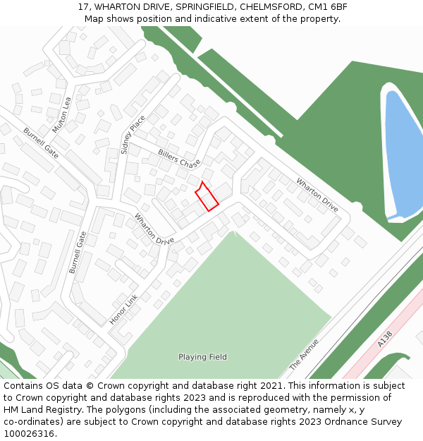 17, WHARTON DRIVE, SPRINGFIELD, CHELMSFORD, CM1 6BF: Location map and indicative extent of plot