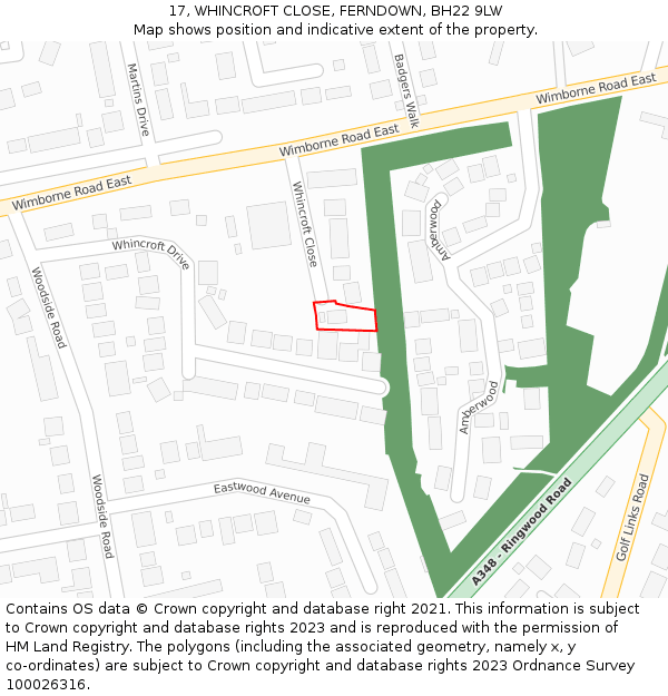 17, WHINCROFT CLOSE, FERNDOWN, BH22 9LW: Location map and indicative extent of plot