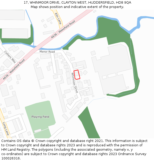 17, WHINMOOR DRIVE, CLAYTON WEST, HUDDERSFIELD, HD8 9QA: Location map and indicative extent of plot
