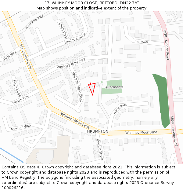 17, WHINNEY MOOR CLOSE, RETFORD, DN22 7AT: Location map and indicative extent of plot