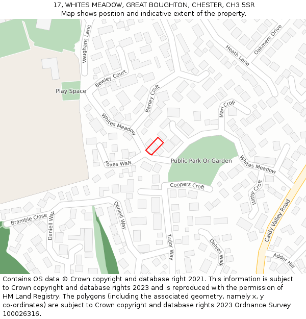 17, WHITES MEADOW, GREAT BOUGHTON, CHESTER, CH3 5SR: Location map and indicative extent of plot