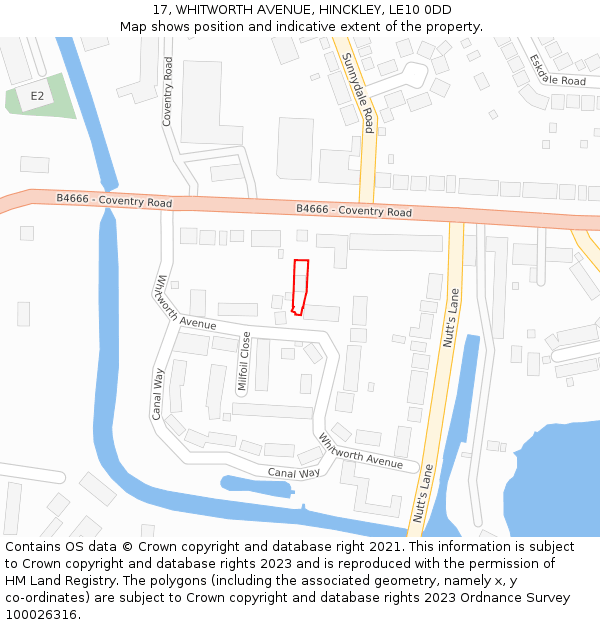 17, WHITWORTH AVENUE, HINCKLEY, LE10 0DD: Location map and indicative extent of plot
