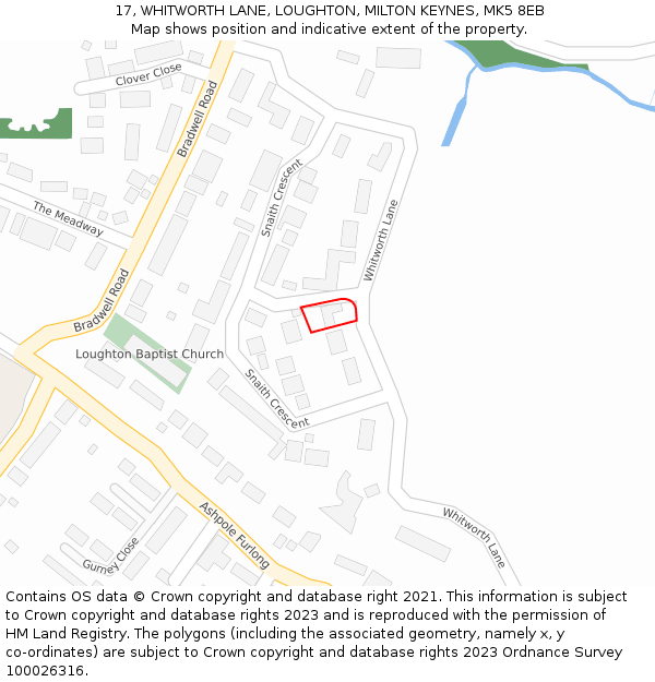 17, WHITWORTH LANE, LOUGHTON, MILTON KEYNES, MK5 8EB: Location map and indicative extent of plot