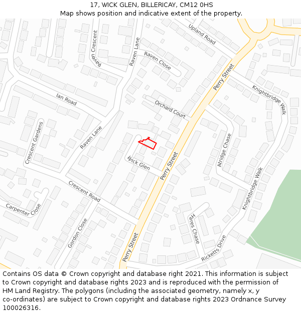 17, WICK GLEN, BILLERICAY, CM12 0HS: Location map and indicative extent of plot